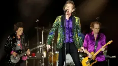 Mick Jagger, Keith Richards and Ronnie Wood of The Rolling Stones perform in California, US, 22 August 2019
