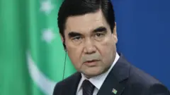 Turkmenistan President Gurbanguly Berdymukhamedov speaks to the media