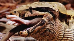 งูเหลือม Boa Constrictor กำลังกลืนสัตว์จำพวกหนูลงท้องทั้งตัว