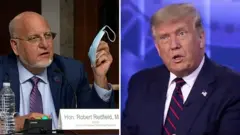 Composite image of CDC director Robert Redfield and US President Trump