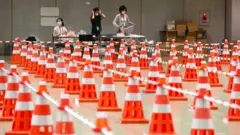 Cones laid out for testing lines at one Olympic site