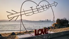 A tourist attraction is seen along the coast on February 04, 2021 in Lieyu, an outlying island of Kinmen that is the closest point between Taiwan and China.