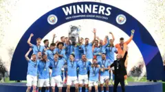 لاعبو مانشستر سيتي يحتفلون باللقب الأول في تاريخ الفريق بدوري أبطال أوروبا