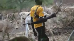 Pesin dey hold gun take protect im cows