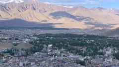 Bird's eye view of Leh, the capital of Indian union territory of Ladakh.