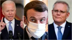 అమెరికా అధ్యక్షుడు జో బైడెన్, ఫ్రాన్స్ అధ్యక్షుడు ఇమ్మానుయేల్ మేక్రాన్, ఆస్ట్రేలియా ప్రధాని స్కాట్ మారిసన్