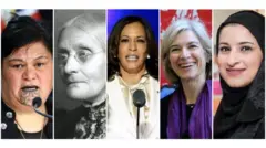 จากซ้ายไปขวา นาไนอา มาฮูทา, ซูซาน บี แอนโทนี, กมลา แฮร์ริส, นักวิทยาศาสตร์, ซาราห์ รัฐมนตรีของยูเออี