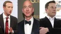 Milkiilaha shirkadda Facebook, Mark Zuckerberg (bidix) Milkiilaha Amazon, Jeff Bezos (dhexda) iyo milkiilaha Tesla, Elon Musk