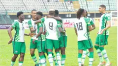 Nigeria Super Eagles celebrate goal during 2022 World Cup qualifying campaign for Lagos