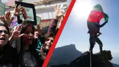 Women protesting, women climber