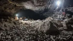 Caverna com ossos coletados por hienas