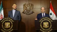 فیصل مقداد در کنار حسین امیرعبداللهیان در یک کنفرانس خبری در دمشق شرکت کرد