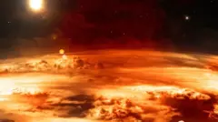 A planet with an orange atmosphere
