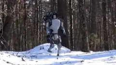 Robot Atlas caminando en la nieve