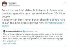 Muhammadu Buhari: Nigerians react to Buhari 'rude shock' threat on rising violence for southeast