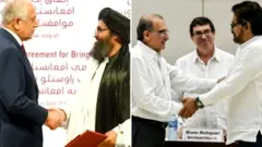 امضای توافق صلح کلمبیا و توافقنامه صلح میان آمریکا و طالبان (راست)