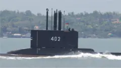 A KRI Nanggala-402 submarine performs an exercise in Surabaya, East Java, Indonesia, in 2014