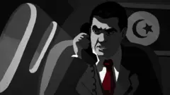 Ilustración de Ben Alí en un avión hablando por teléfono