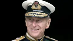 Prince Philip in naval uniform at St Paul's Cathedral for a service to mark the Golden Jubilee