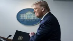 US President Donald J. Trump arrives to a news conference in the James S. Brady Press Briefing Room at the White House in Washington, DC, USA, on 23 August 2020