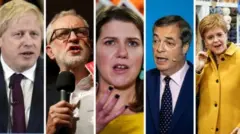 Boris Johnson, Jeremy Corbyn, Jo Swinson, Nigel Farage ve Nicola Sturgeon