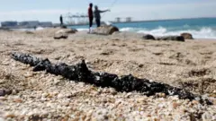 Ashdod in Israel - tar from a suspected oil spill 21 February 2021