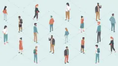 Ilustração mostra dezenas de pessoas separadas por tracejados