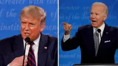 A combination picture shows President Donald Trump and Democratic presidential nominee Joe Biden speaking during the first 2020 presidential campaign debate, on 29 September 2020