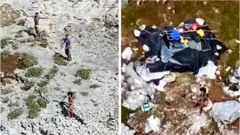 Three people stranded on Anguilla Cay, Bahamas, 8 February 2021.