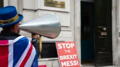 Brexit'e karşı çıkanlar, kabine ofisleri önünde zaman zaman gösteri yapıyor.