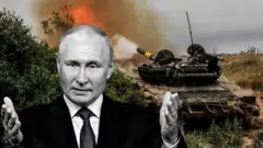 Колаж - Володимир Путін на тлі танка