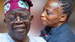 Bola Tinubu wọ agbada olomi buluu ati fila, Arabinrin Rachael Alamau wọ aṣo olomi buluu