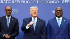 የሩዋንዳ ፕሬዚዳንት ፖል ካጋሜ፣ የአሜሪካ ፕሬዚዳንት ዶናልድ ትራምፕ እና የዲሞክራቲክ ሪፐብሊክ ኮንጎ ፕሬዚዳንት ፌሊክስ ቲሺሴኬዲ