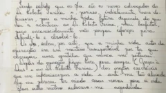 Carta de Waldirene para os advogados do médico Roberto Farina, em 1978, após a condenação em primeira instância