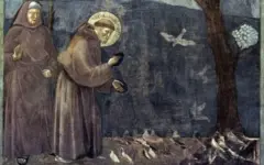 Pintura do fim do século 13 ilustra São Francisco pregando aos pássaros