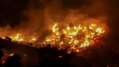 Flames rise as a wildfire burns near Ierapetra, on the island of Crete, Greece, July 2, 2025.