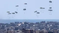 గాజాలో ఆకాశం నుంచి ఆహారాన్ని జారవిడుస్తున్న దృశ్యాలు