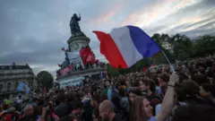 Multidão comemora resultado na Placela Republique,Paris