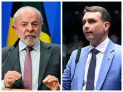 Fotos de Lula e Flávio Bolsonaro montadas lado a lado