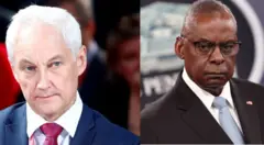 Umushikiranganji wo kwivuna abansi w’Uburusiya Andrei Belousov (i bubamfu) yaganiriye kuri terefone na mugenziwe wa Reta Zunze Ubumwe za Amerika Lloyd Austin mu ndwi zibiri ziheze