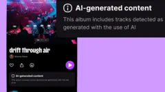 Uma imagem do aplicativo da Deezer que destaca a etiqueta informando aos usuários se a música foi gerada por IA