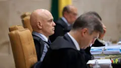 Os ministros Alexandrebet c365Moraes, André Mendonça e Gilmar Mendes, três homens brancos,bet c365perfil 