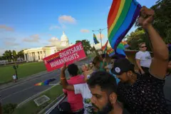 A Sri Lankan man holds a placard which states " LGBTIQ rights are human rights' at Colombo, Sri Lanka on Saturday 17 June 2017. In celebration of Colombo Pride 2017, a ' Rainbow Bus Parade ' was held with the participation of Sri Lankan LGBTQI community. EQUAL GROUND, the only LGBTIQ advocacy organisation in Sri Lanka organizes Colombo PRIDE which is an annual celebration of LGBTIQ pride. With a series of events celebrating the diversity of the LGBTIQ community of Sri Lanka, Colombo Pride is stated as one of the oldest PRIDE celebrations in South Asia. (Photo by Tharaka Basnayaka/NurPhoto via Getty Images)