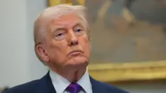 Donald Trump looks on