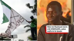 Aworan oluwọde EndSARS kan pẹlu aṣia Naijiria lapa osi, aworan Rasheed wa lapa ọtun