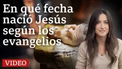 Paula Rosas, presentadora de BBC Mundo en primer plano, con una representación del niño Jesús de fondo