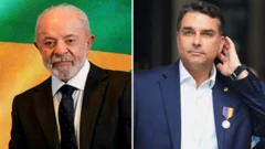 Montagem com foto de Lula e Flávio Bolsonaro