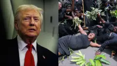 Aarẹ Trump ati aworan obinrin kan ninu aṣọ ọfọ.