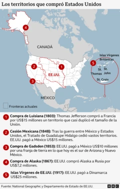 Mapa de los territorios que compró Estados Unidos