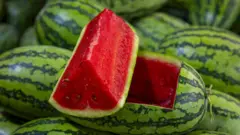 wata kankana da aka yanka a kan tarin ƙwallayen kankana